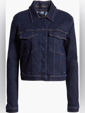 NWT Good American Committed To Fit Denim Jacket Dark Indigo Blue Size 4XL